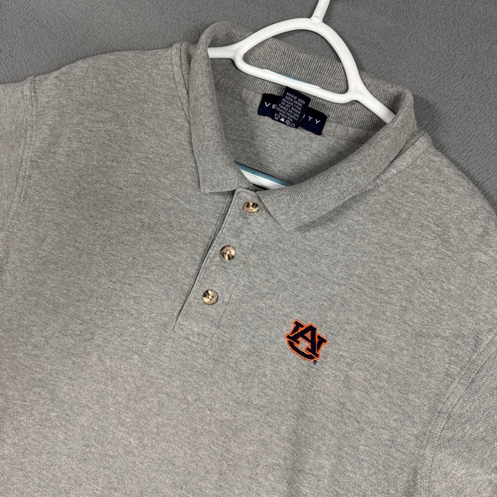 Auburn Tigers Polo Shirt Mens Large Gray Velocity NCAA Embroidered Pique Cotton